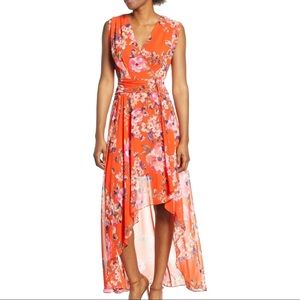 Eliza J Floral Faux Wrap Hi Low Dress